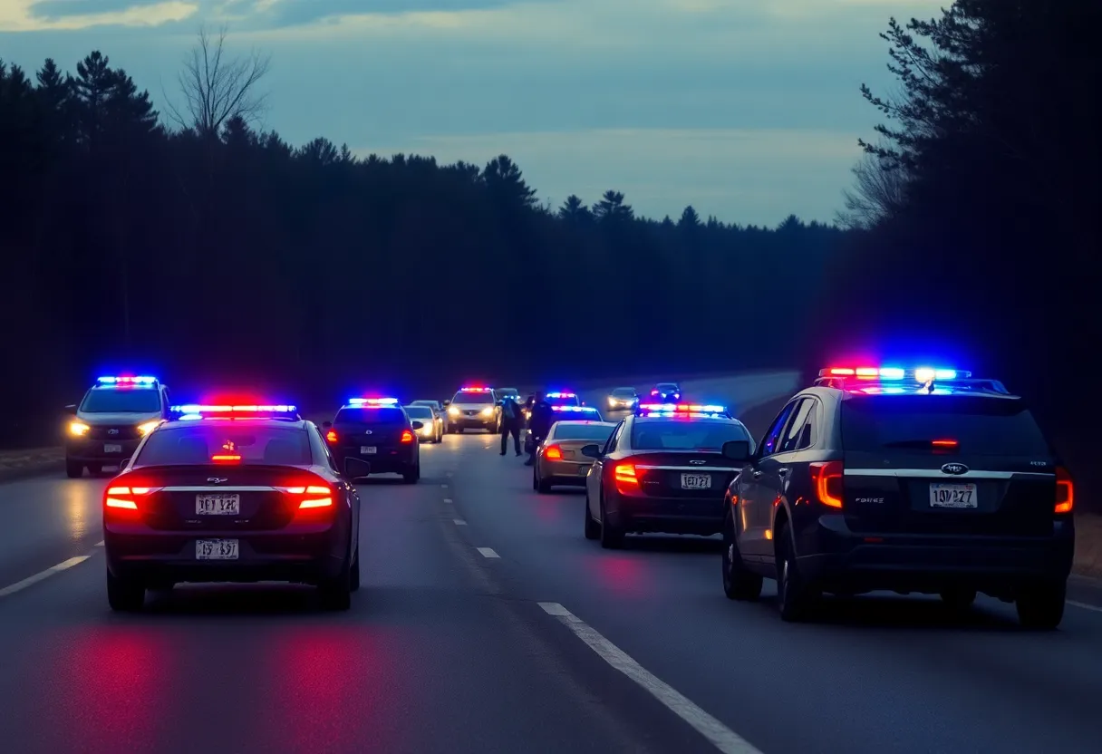 Law enforcement vehicles on the highway during an immigration warrant chase incident.