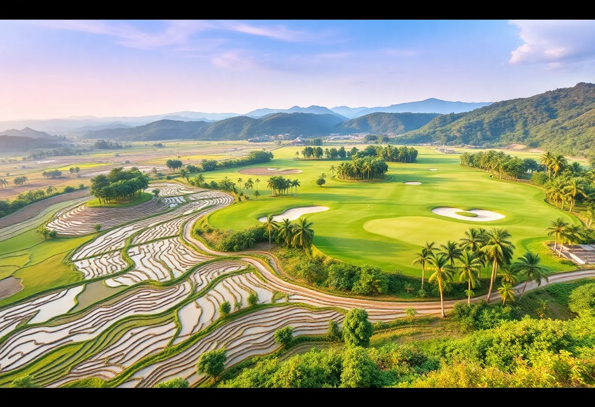 A stunning panorama of Laguna Golf Lang Co golf course showcasing its eco-friendly design and natural scenery.