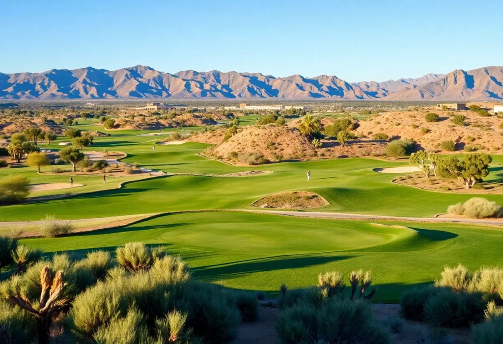 Beautiful golf course in Las Vegas with desert landscape