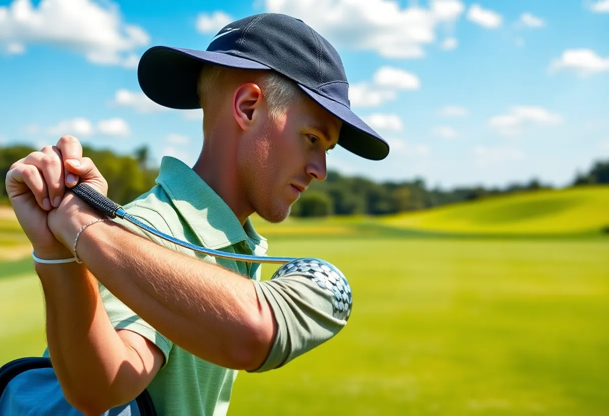 Golfer preparing for a tournament on a lush golf course