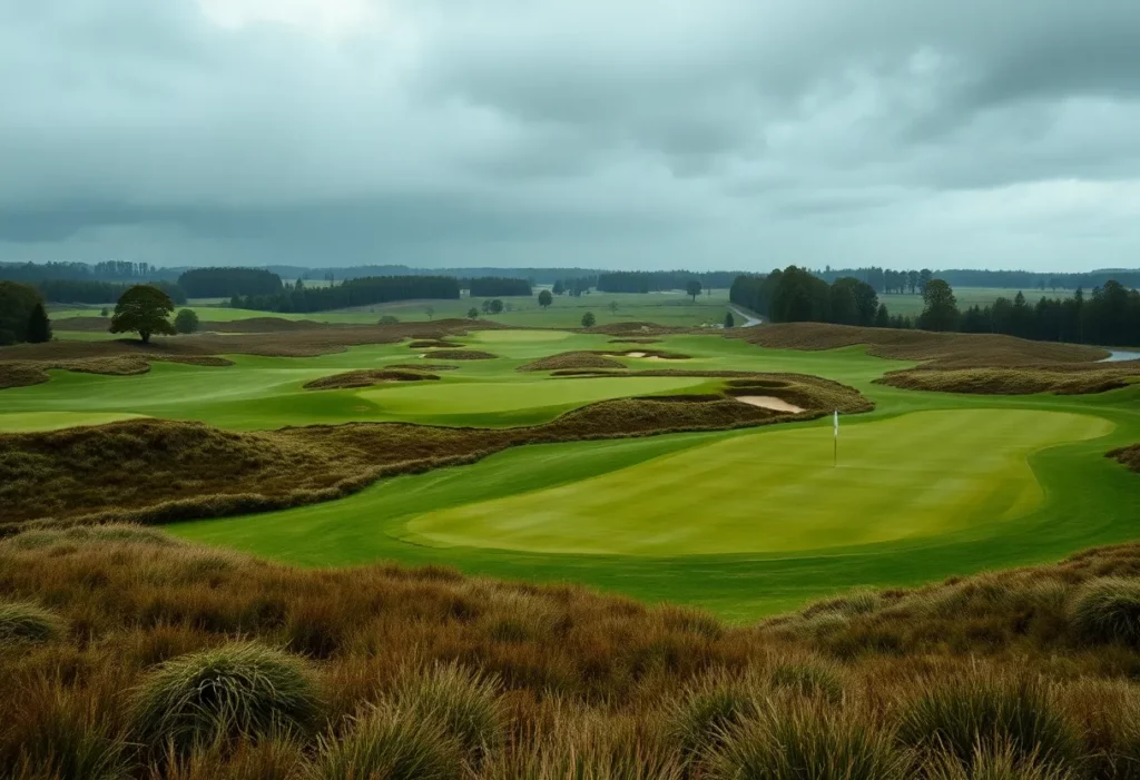 A picturesque view of Oakmont Country Club during the U.S. Open with cloudy skies