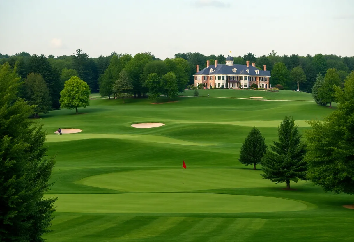 Aerial view of Oakmont Country Club showing challenging golf course conditions.