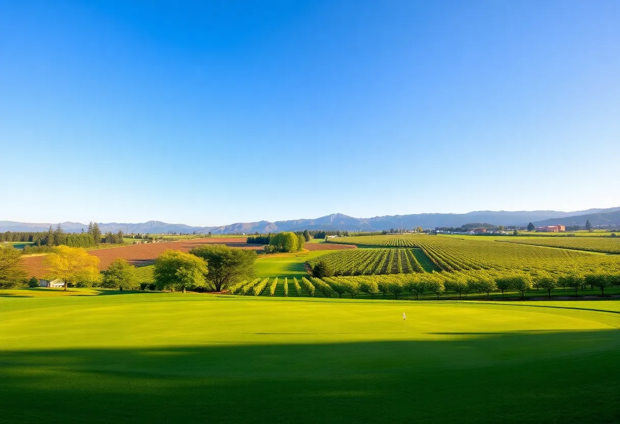 Beautiful golf course in Okanagan with lush greenery and rolling hills