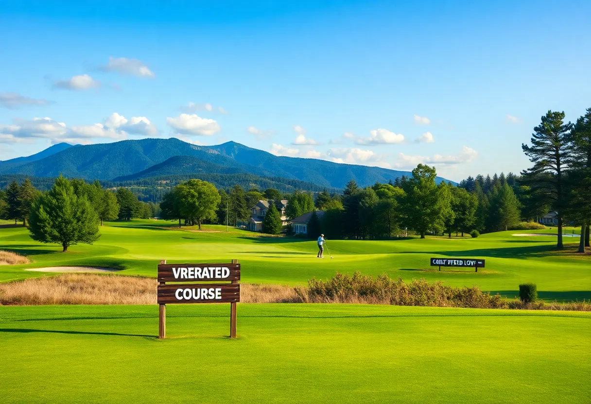 Scenic views from an overrated golf course with golfers playing.