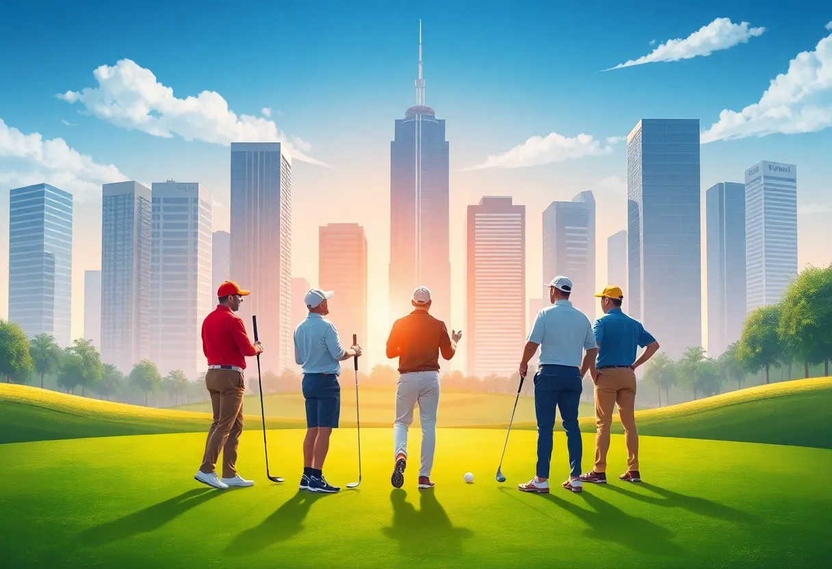 Golfers discussing investments on a golf course