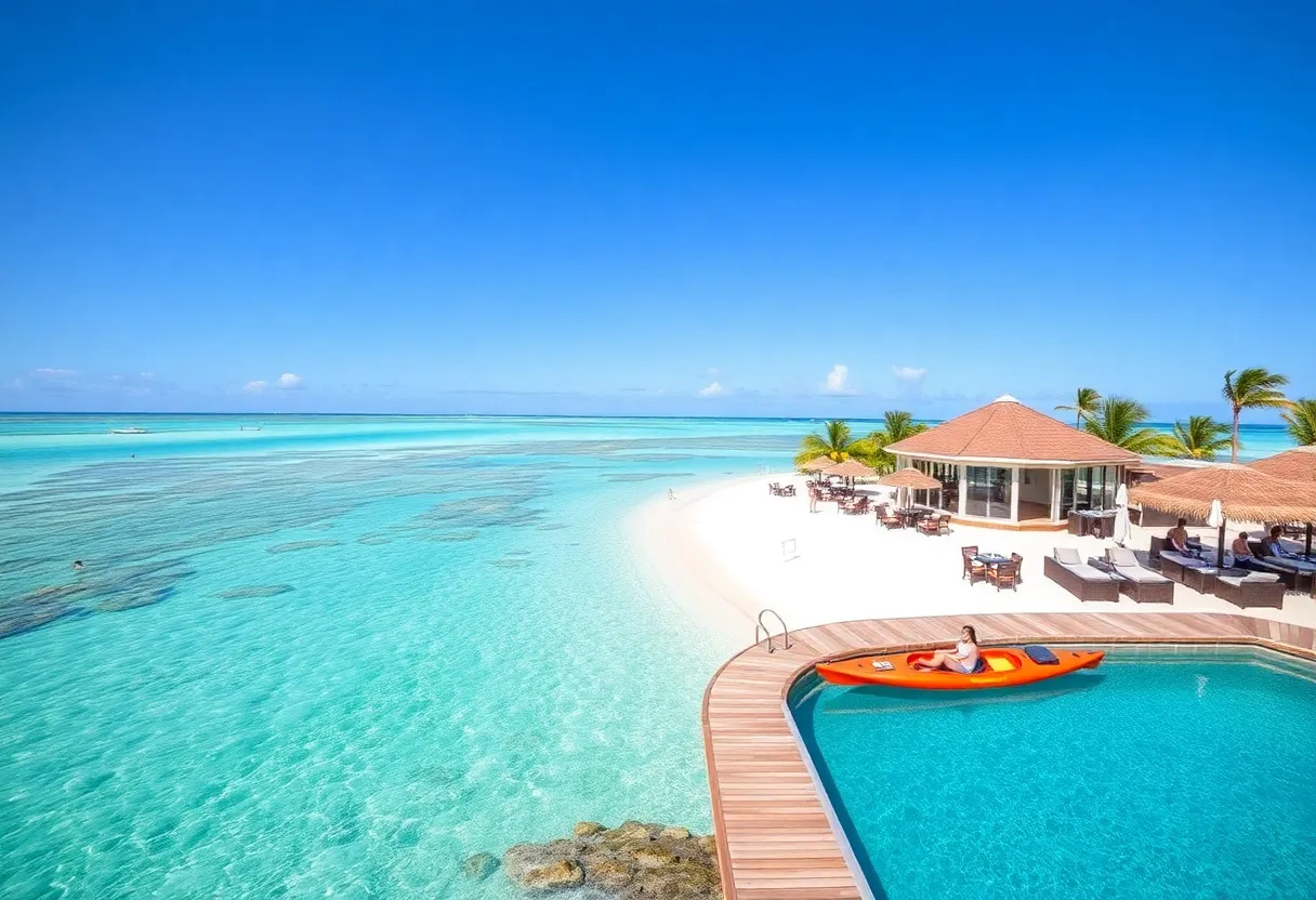 Luxury beach resort in Queensland featuring clear skies and guests enjoying activities