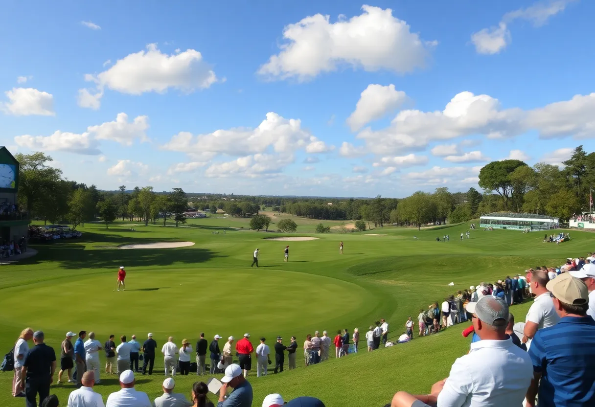 Scene from the Rocket Classic golf tournament with players and spectators