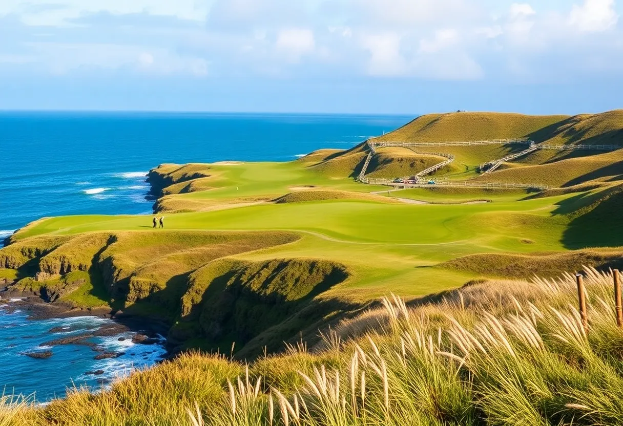 Royal Portrush Golf Course with golfers practicing