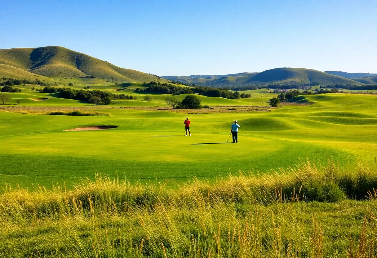Beautiful golf course landscape with golfers