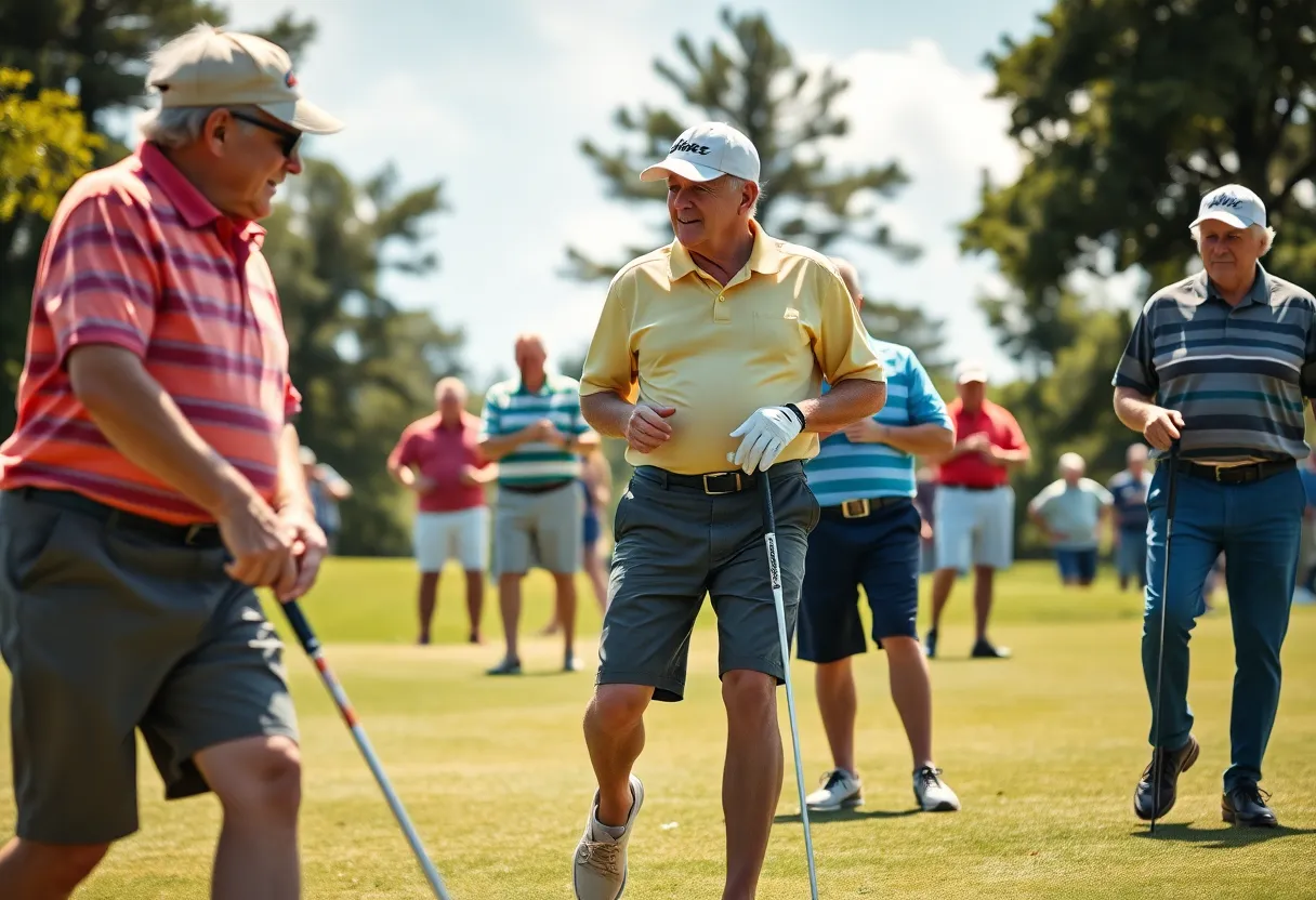 Senior golfers playing on a sunny golf course