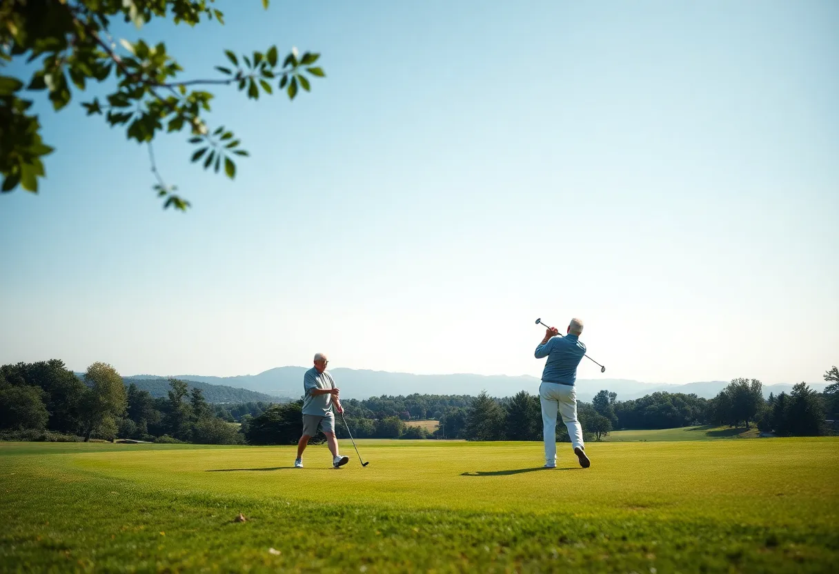 Seniors playing golf on a picturesque course