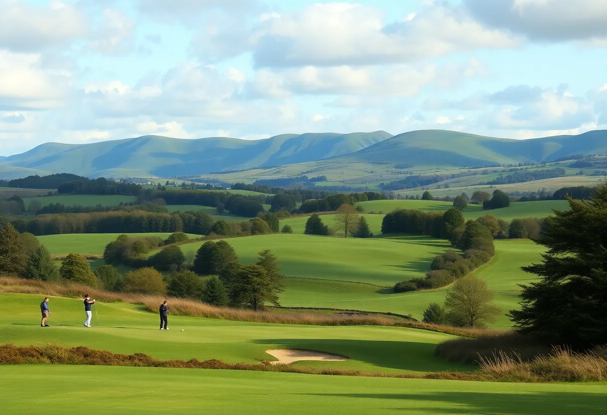 Beautiful view of Shiskine Golf Club with golfers on the course