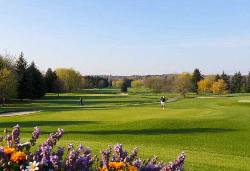 Golfers enjoying a sunny day at a golf course in Spokane County