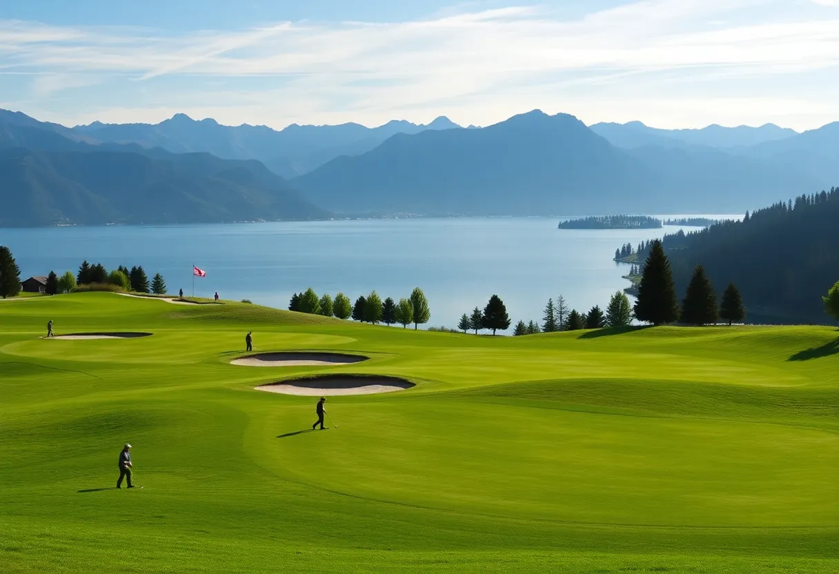 Luxurious golf course at Spring City Golf & Lake Resort with lake and mountain views