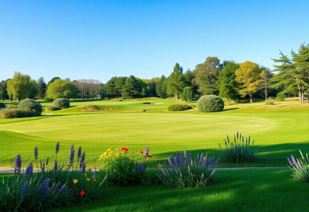 A golf course practicing environmental sustainability with natural habitats