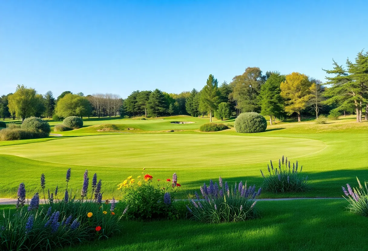 A golf course practicing environmental sustainability with natural habitats