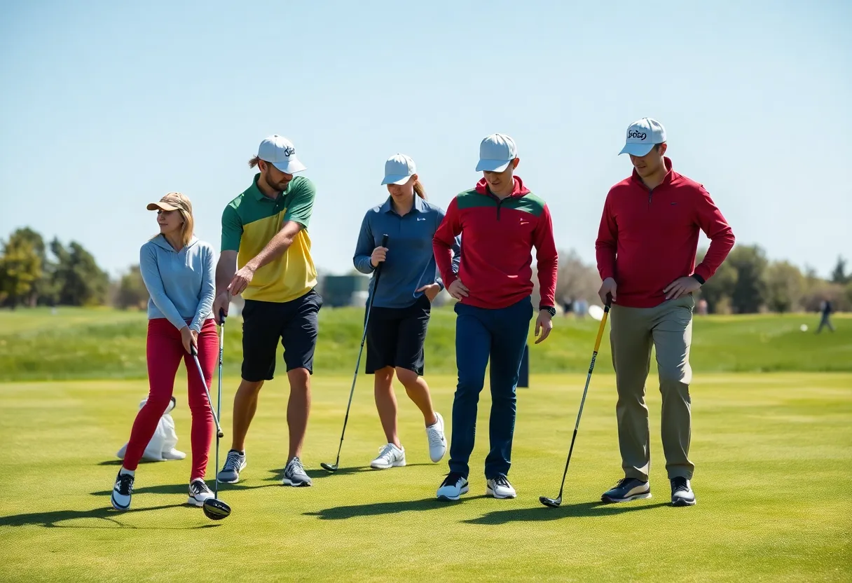 Tennessee men's golf team practicing on the green
