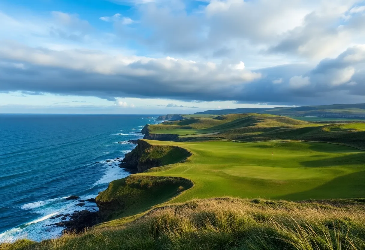 Scenic view of a links golf course in Great Britain