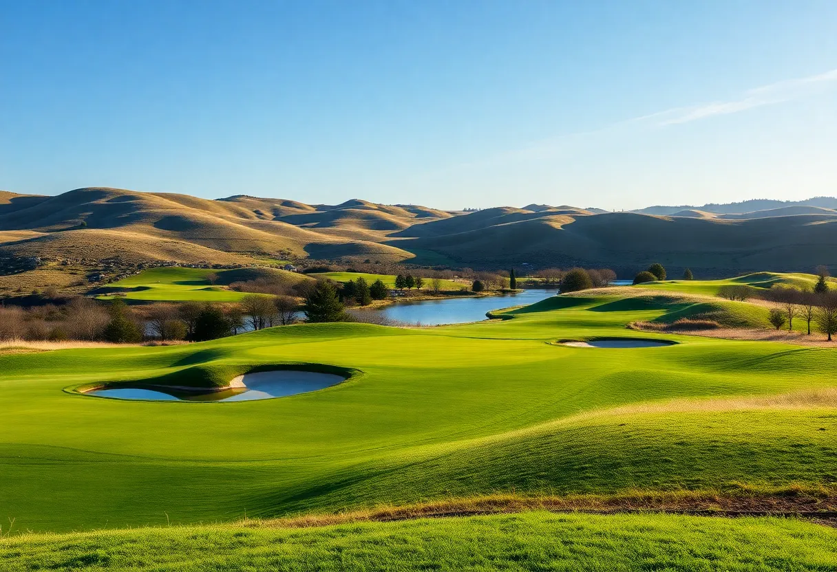 Scenic view of a modern golf course surrounded by nature