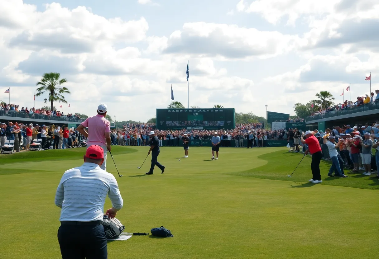 Golfers preparing for the U.S. Open at a scenic golf course