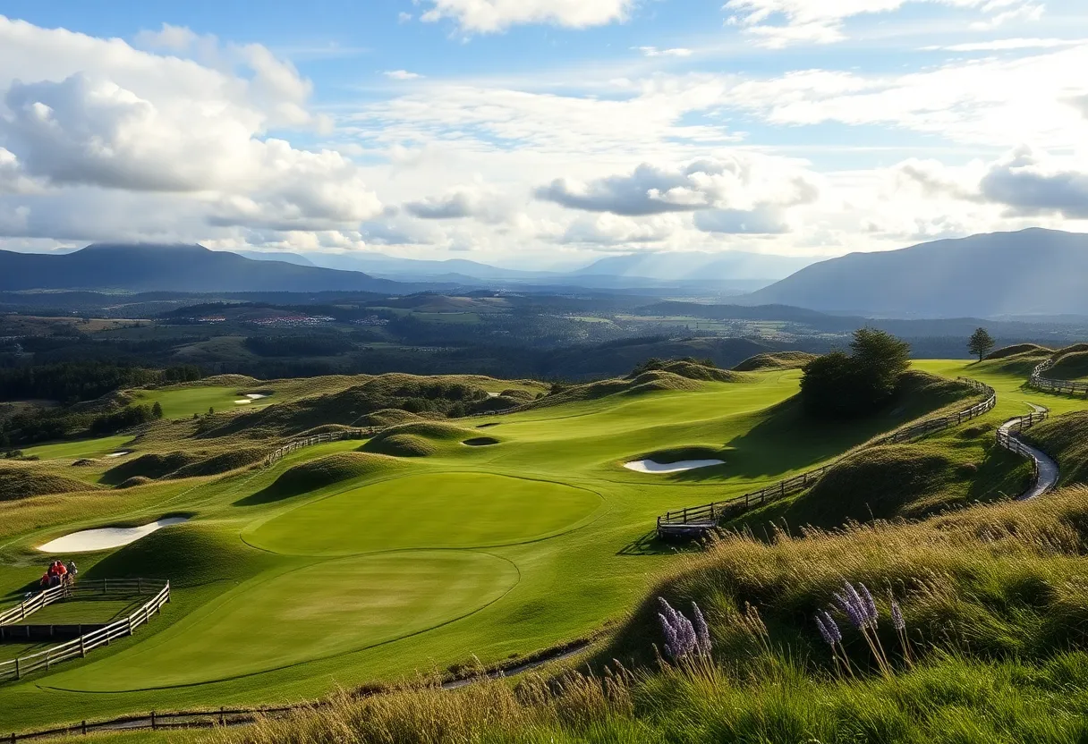 Scene of Oakmont Country Club during the 125th U.S. Open with players and spectators.