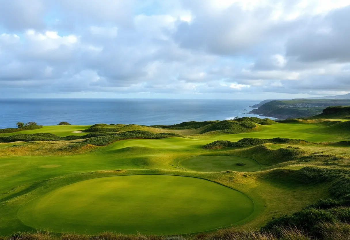 A breathtaking view of a golf course with stunning landscapes