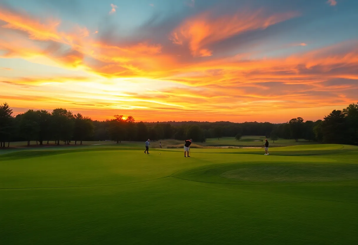 Lush golf course in Birmingham, Alabama at sunset