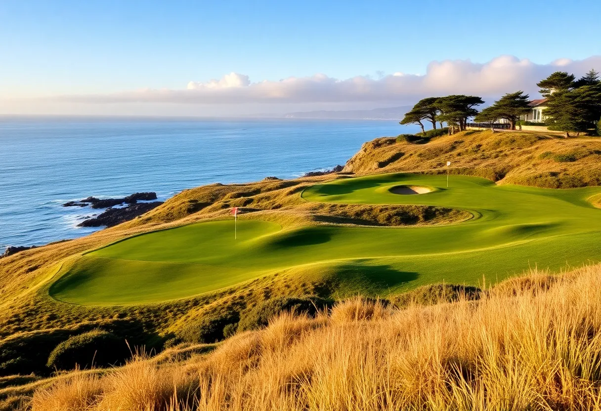 Scenic view of Cypress Point Club golf course with coastal backdrop
