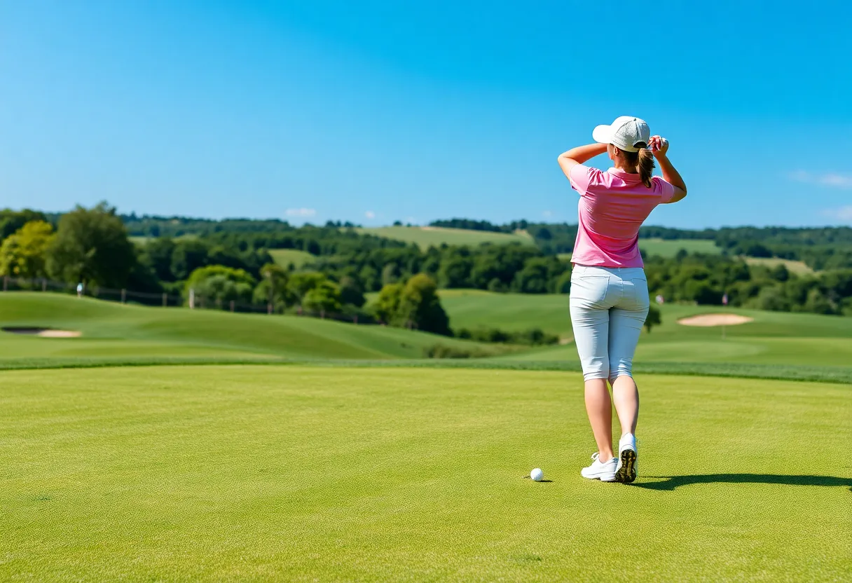 Female golfer practicing at a golf course