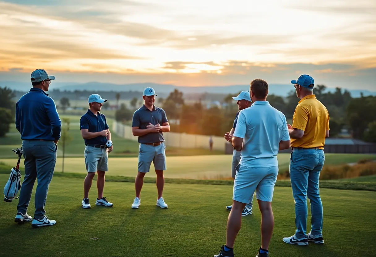 Golfers networking on a golf course