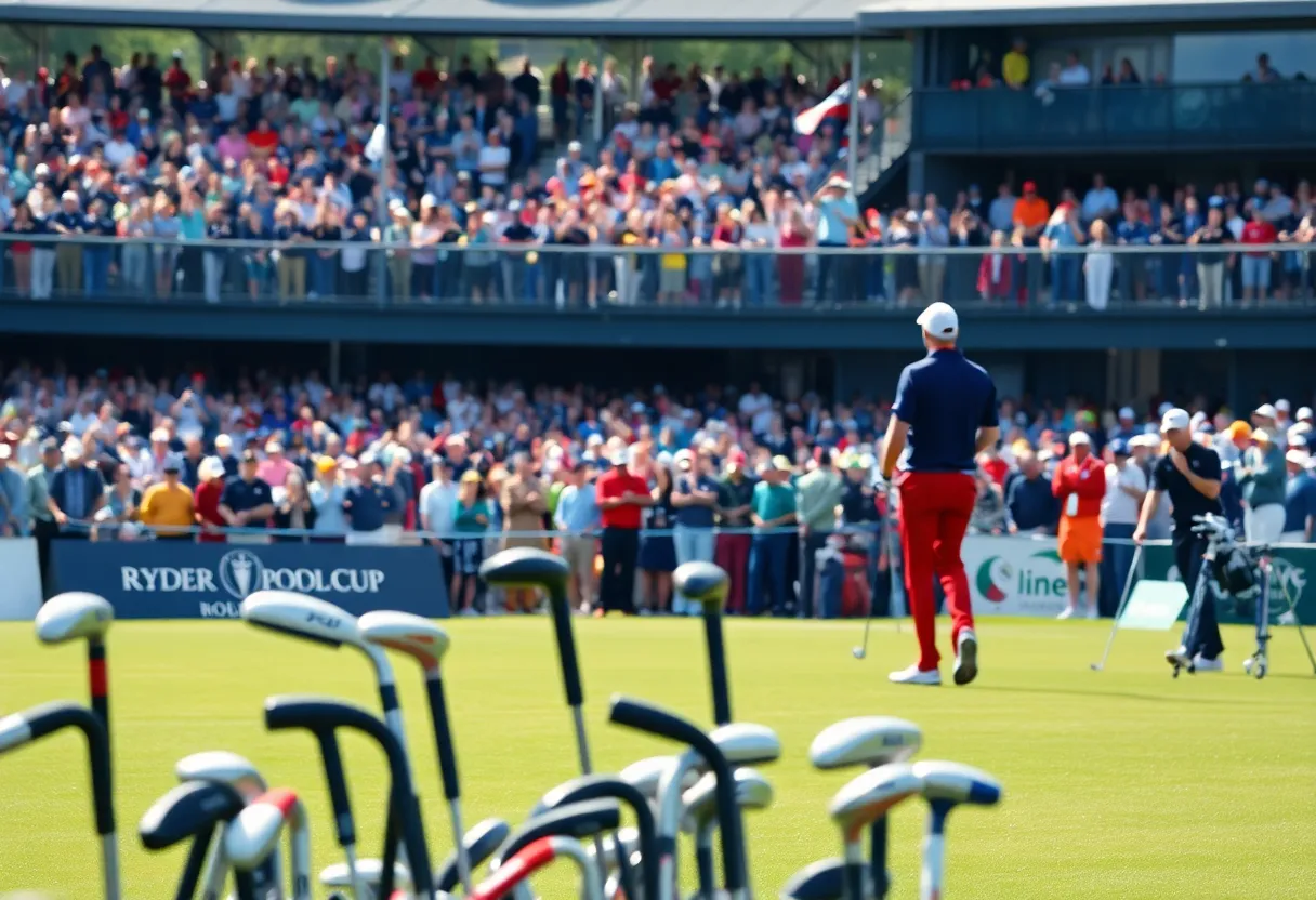 Golfers preparing for the Ryder Cup at Bethpage Black.