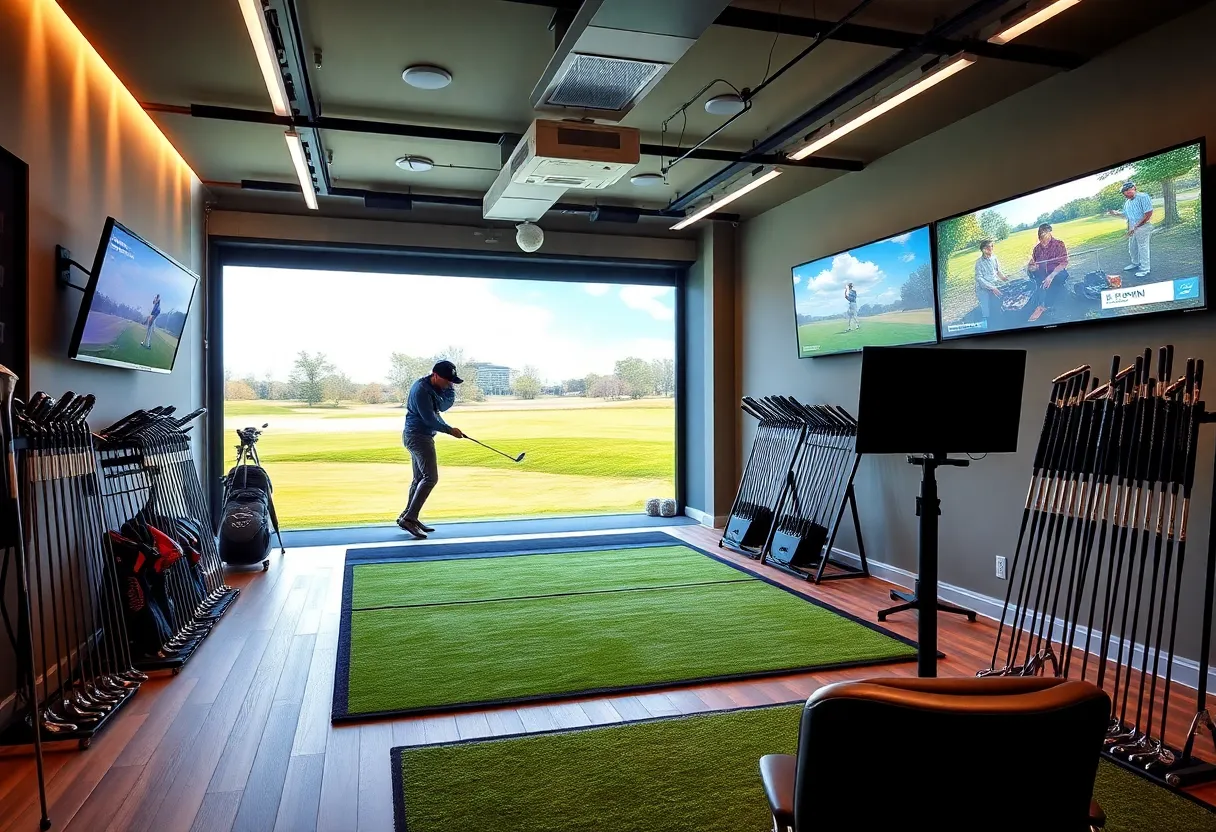 Indoor fitting bay featuring Trackman technology and custom golf clubs