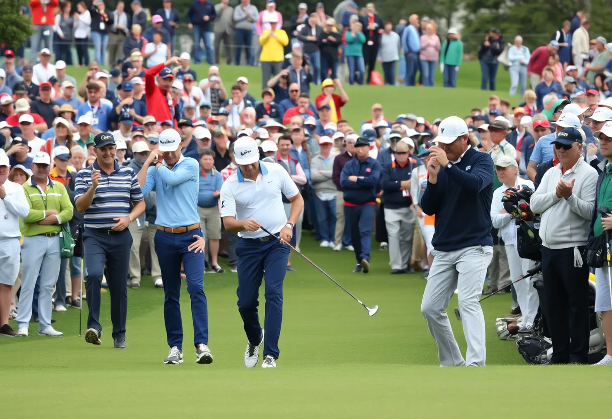 Players competing in the 2025 Ryder Cup during singles matches.