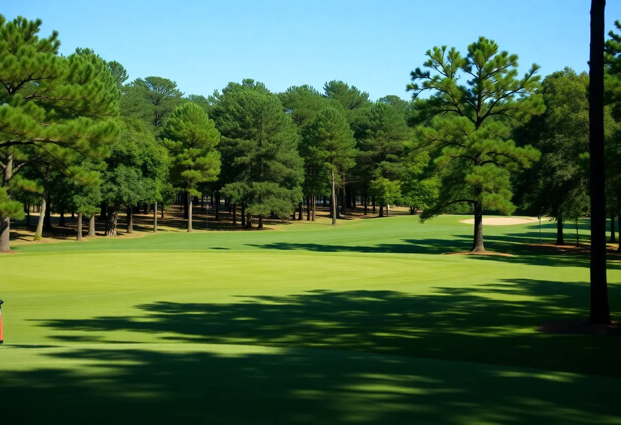 A beautifully maintained golf course in Alabama surrounded by nature