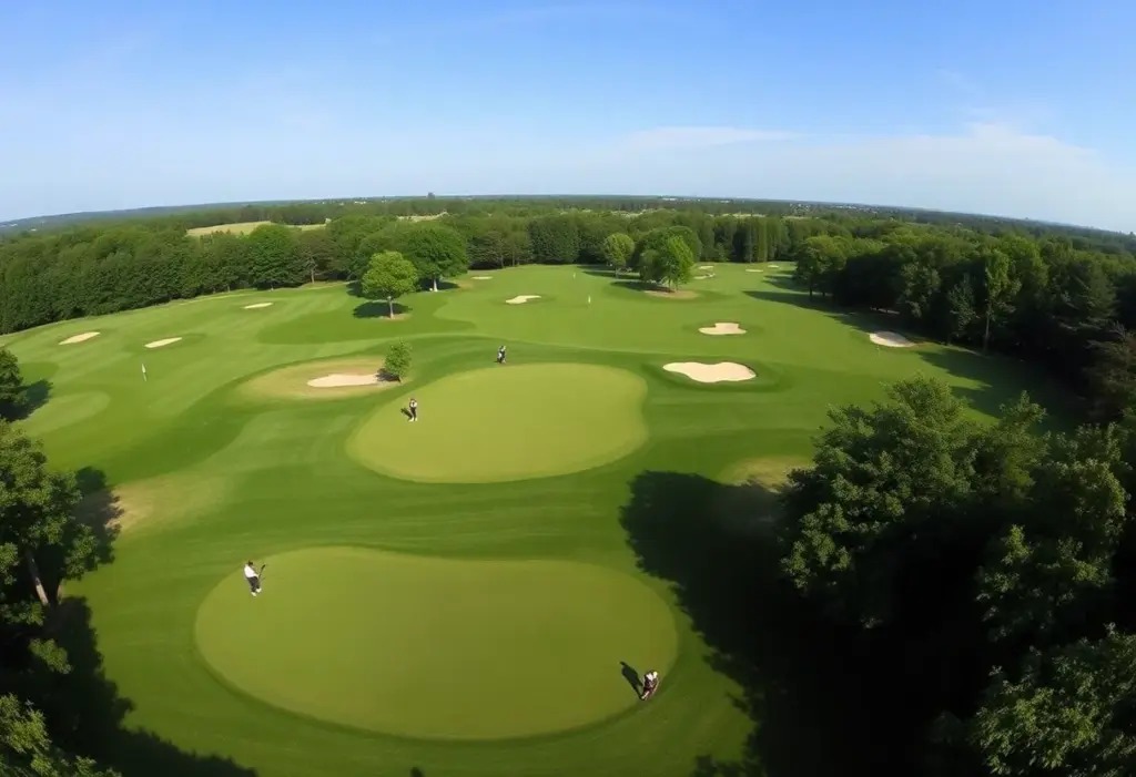 Aerial view of Bethpage Black golf course with players on the fairway