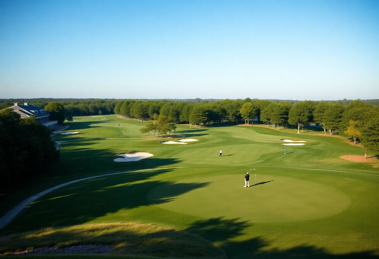 Overview of Bethpage Black Golf Course during a tournament