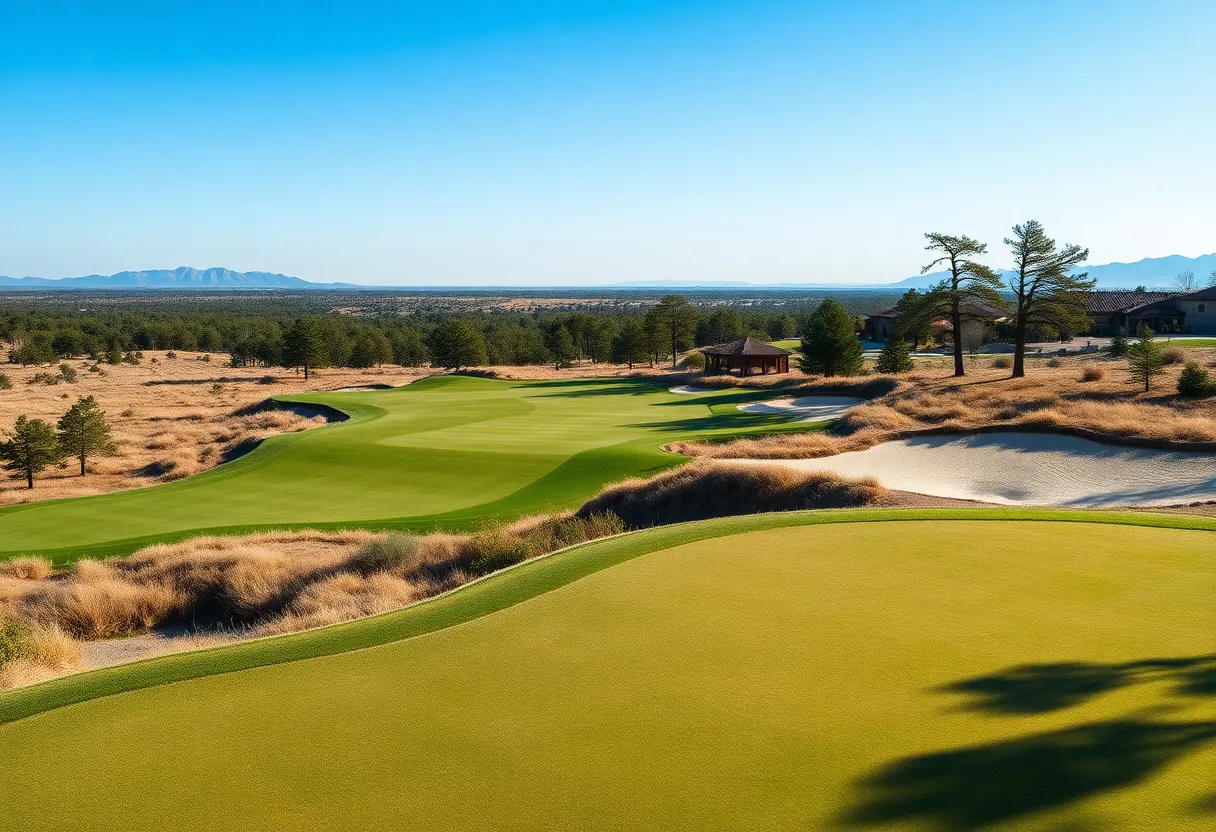 A picturesque view of Carya Golf Club showcasing its lush course and unique tee box.