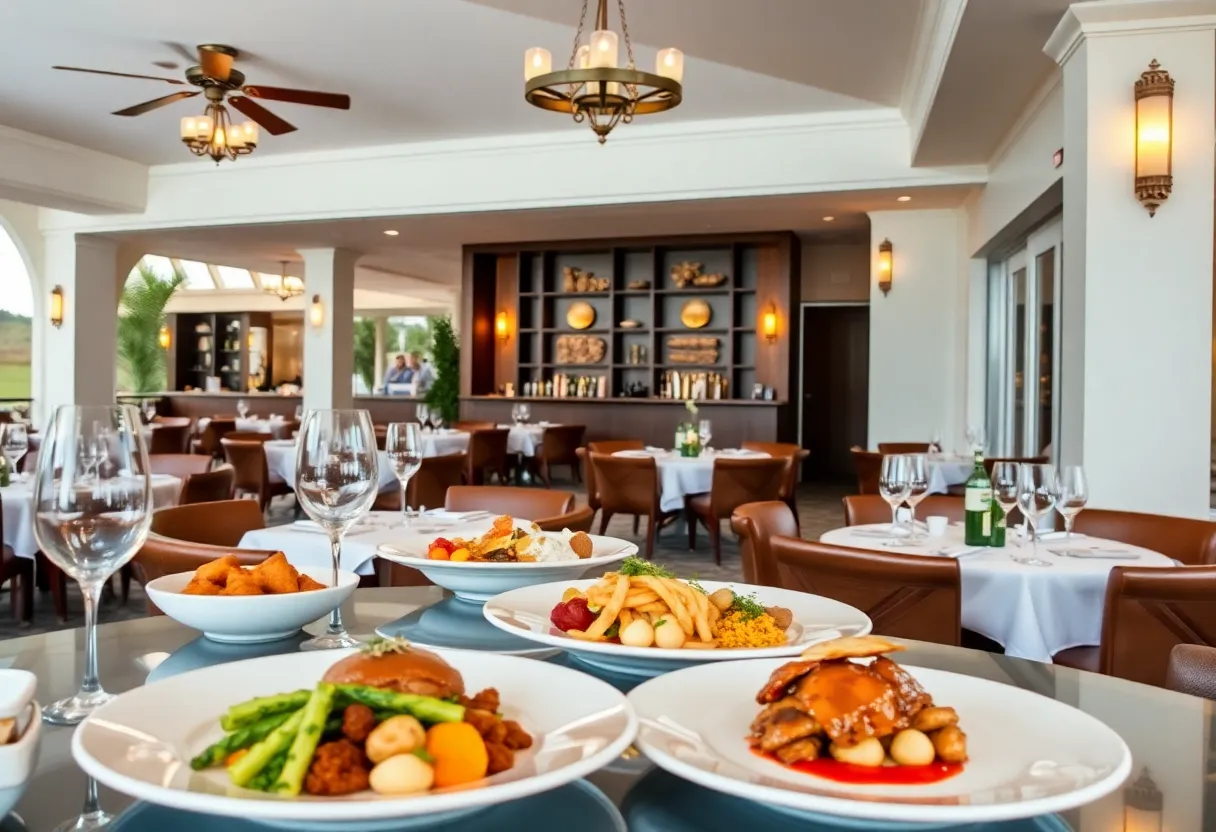 Gourmet dining at a golf resort