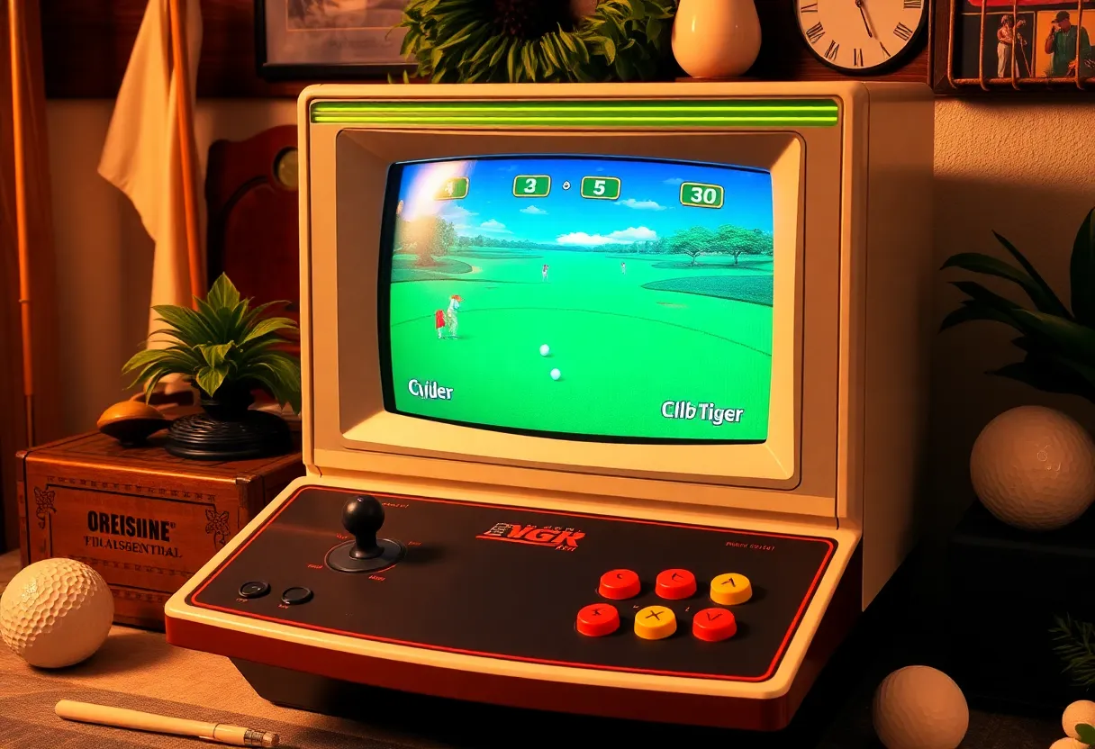 Screenshot of CyberTiger golf game on Nintendo 64 with a golf theme.