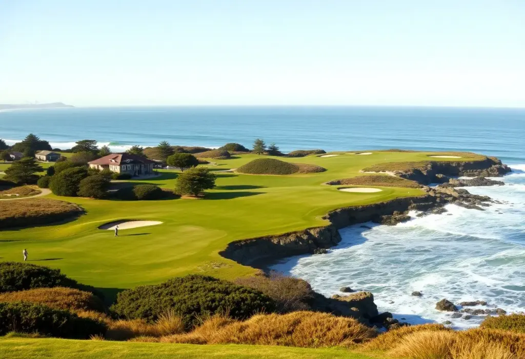 Golfers playing at Cypress Point Club during the Walker Cup