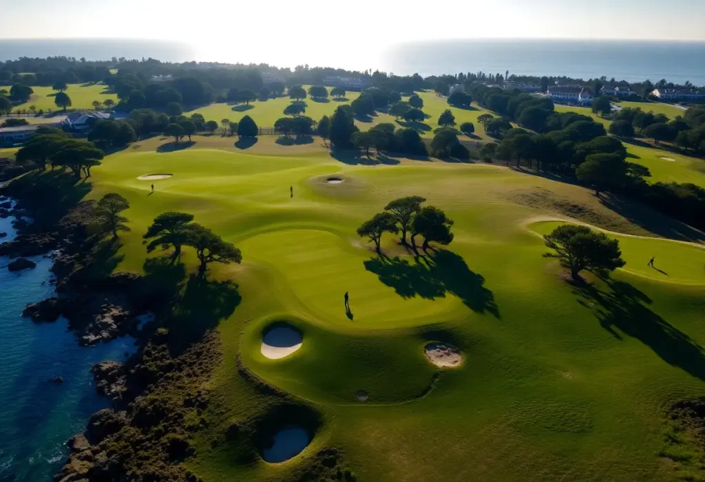 Aerial view of Cypress Point Club showcasing lush greens and golf players