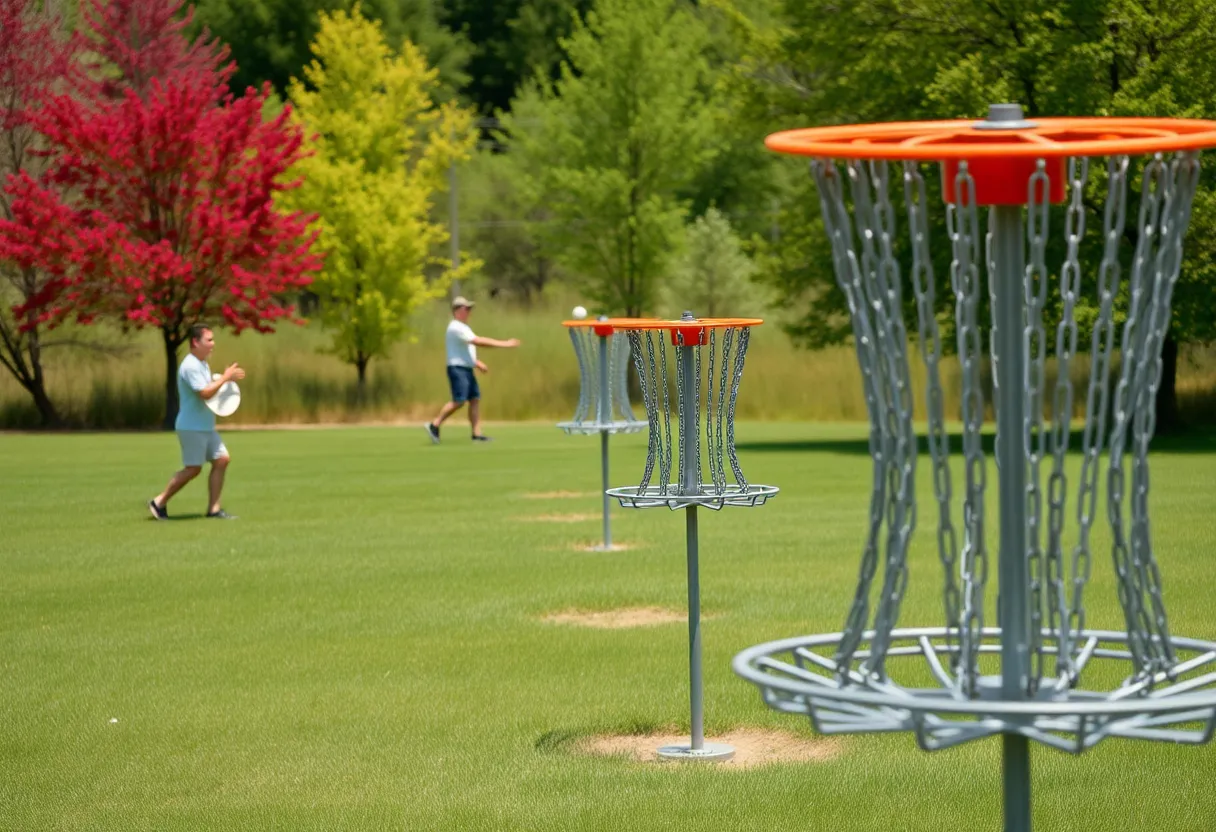 Players engaging in disc golf on a sunny day