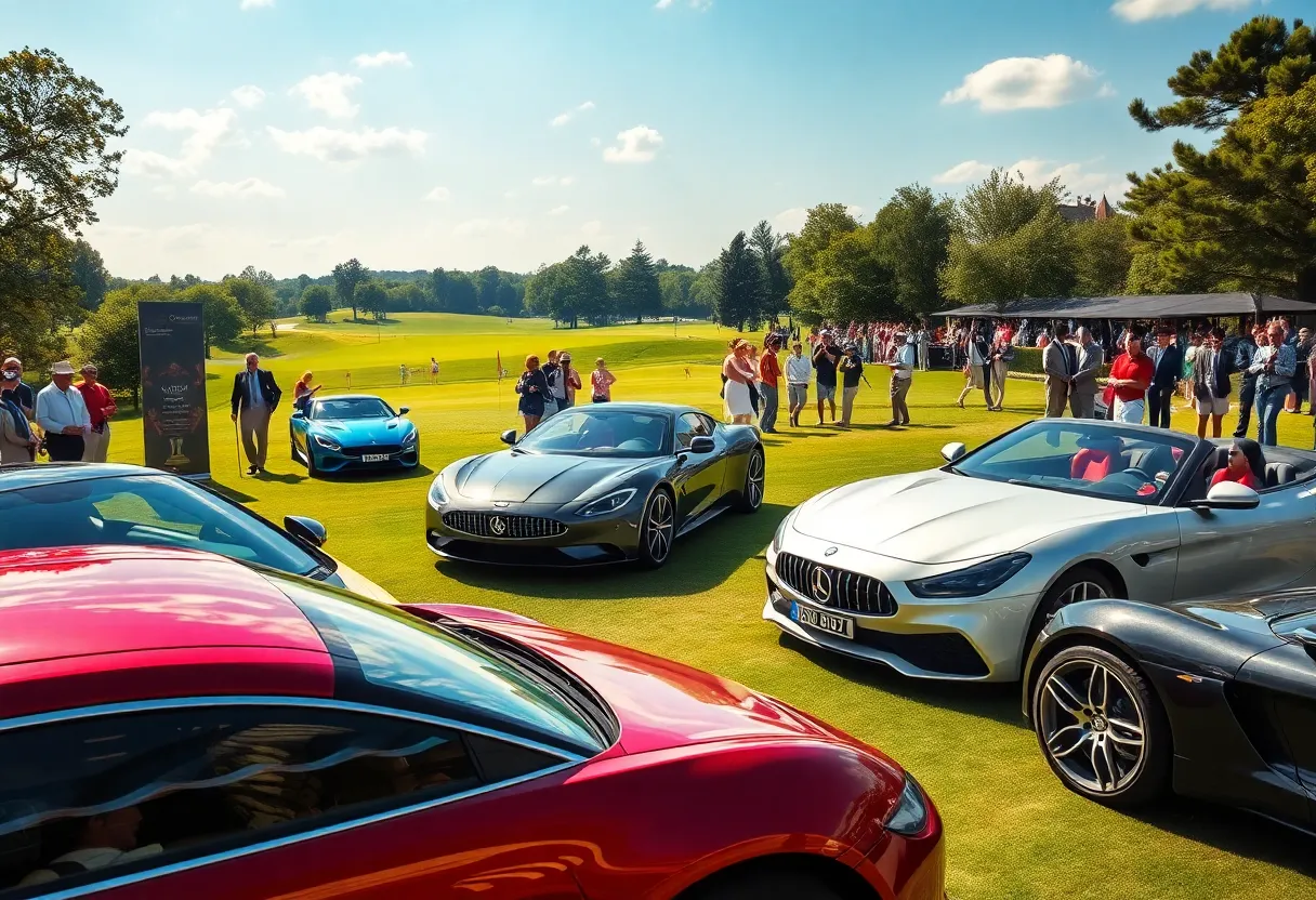 Luxurious cars displayed at the FedEx Open de France golf tournament