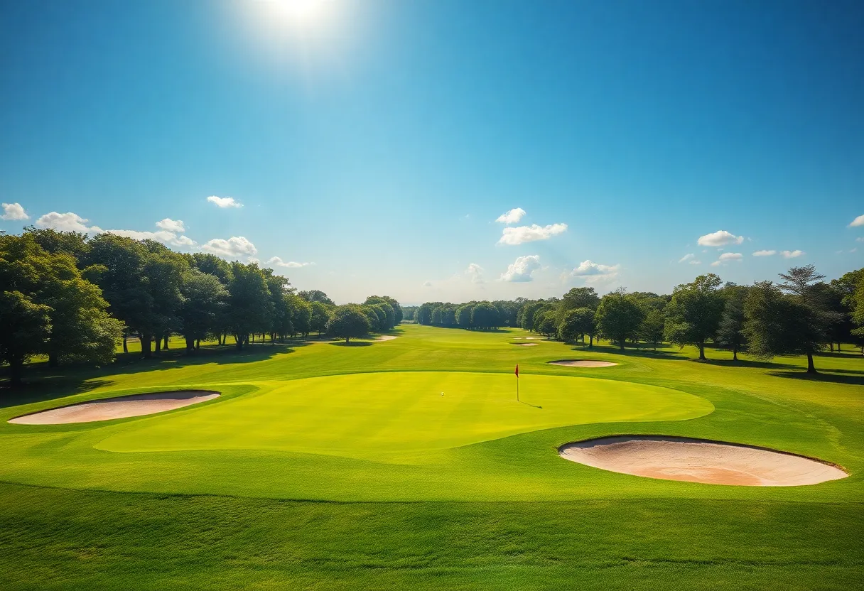 Scenic view of Golf de Saint-Nom-La-Bretèche with golfers in action.