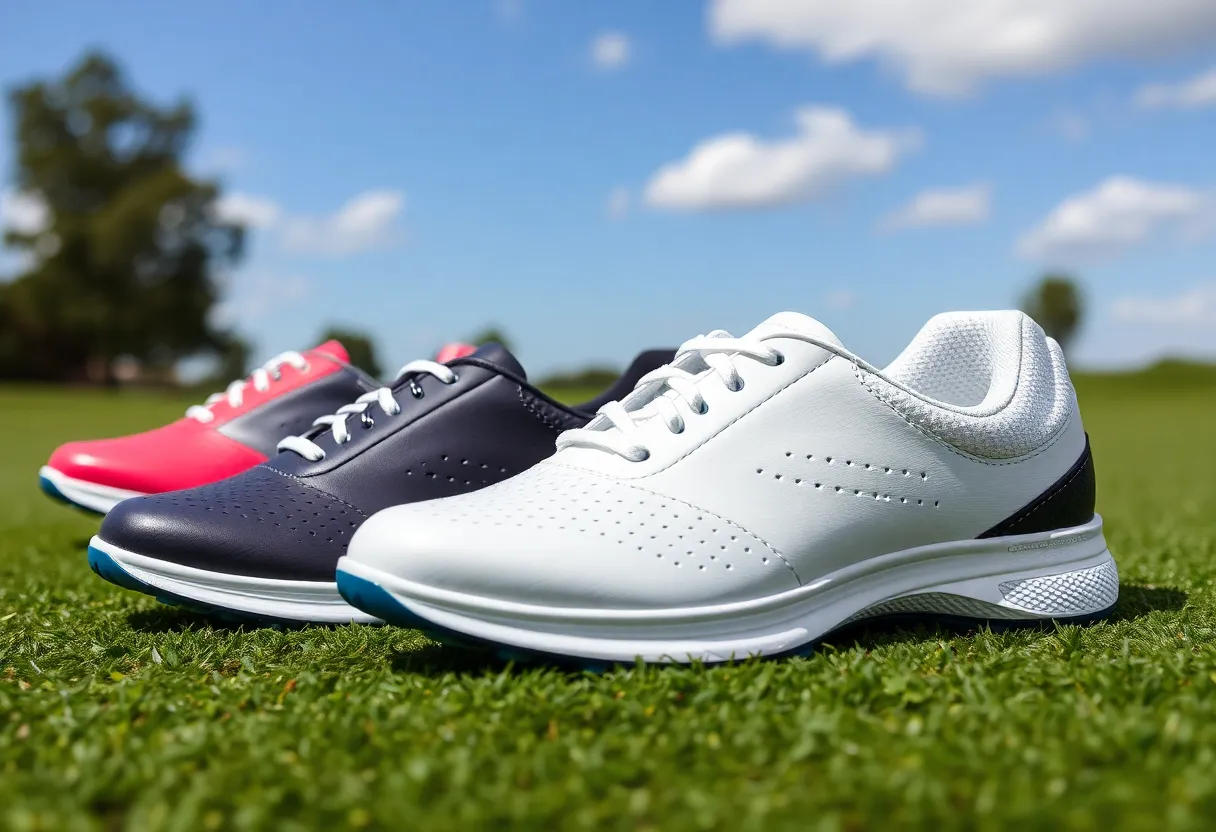 G/Fore women's MG4+ O2 spikeless golf shoes on a golf course