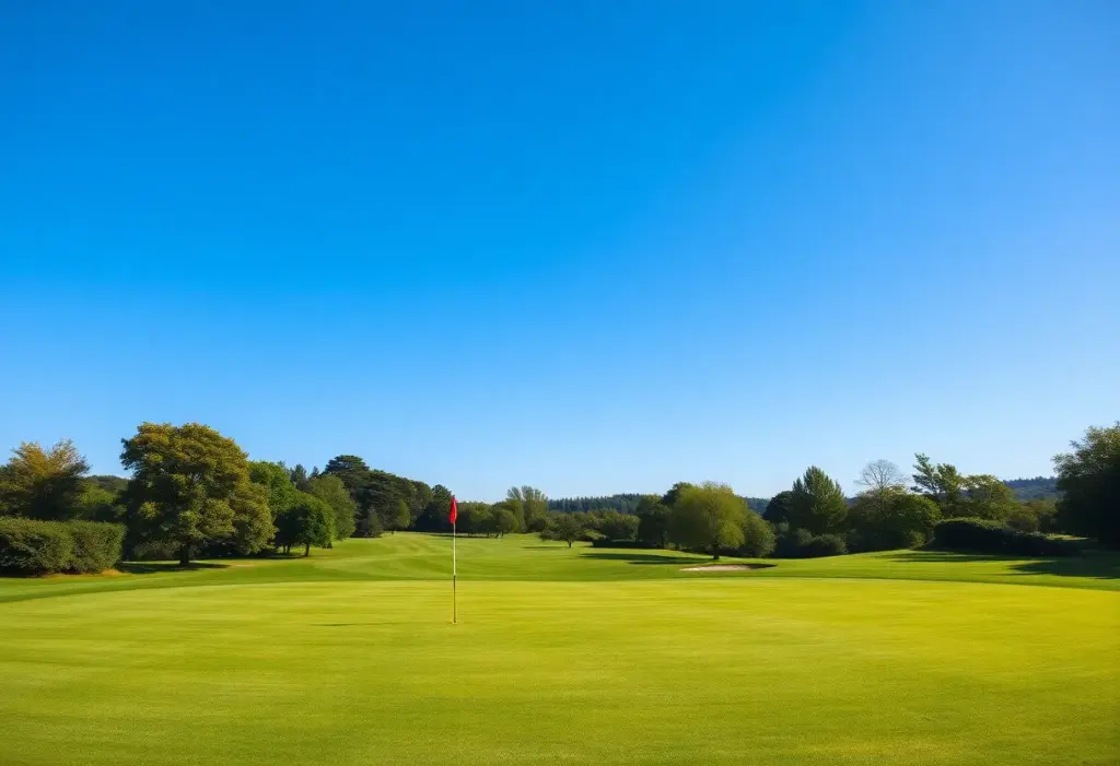 Scenic view of a golf course with green fairways
