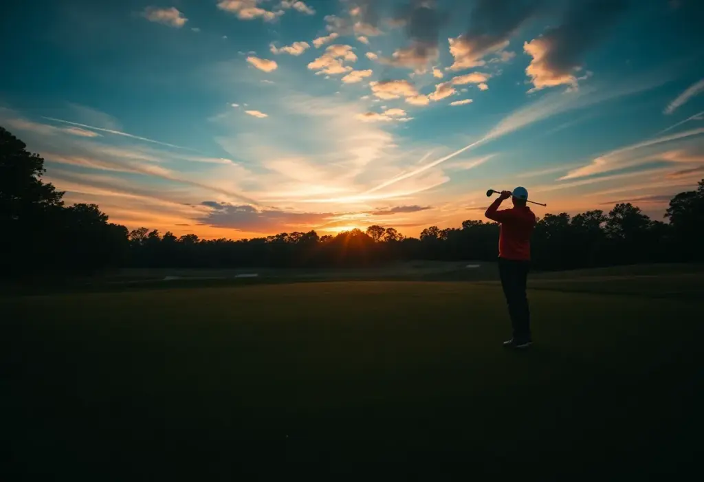 Sunset view of a professional golf course symbolizing change