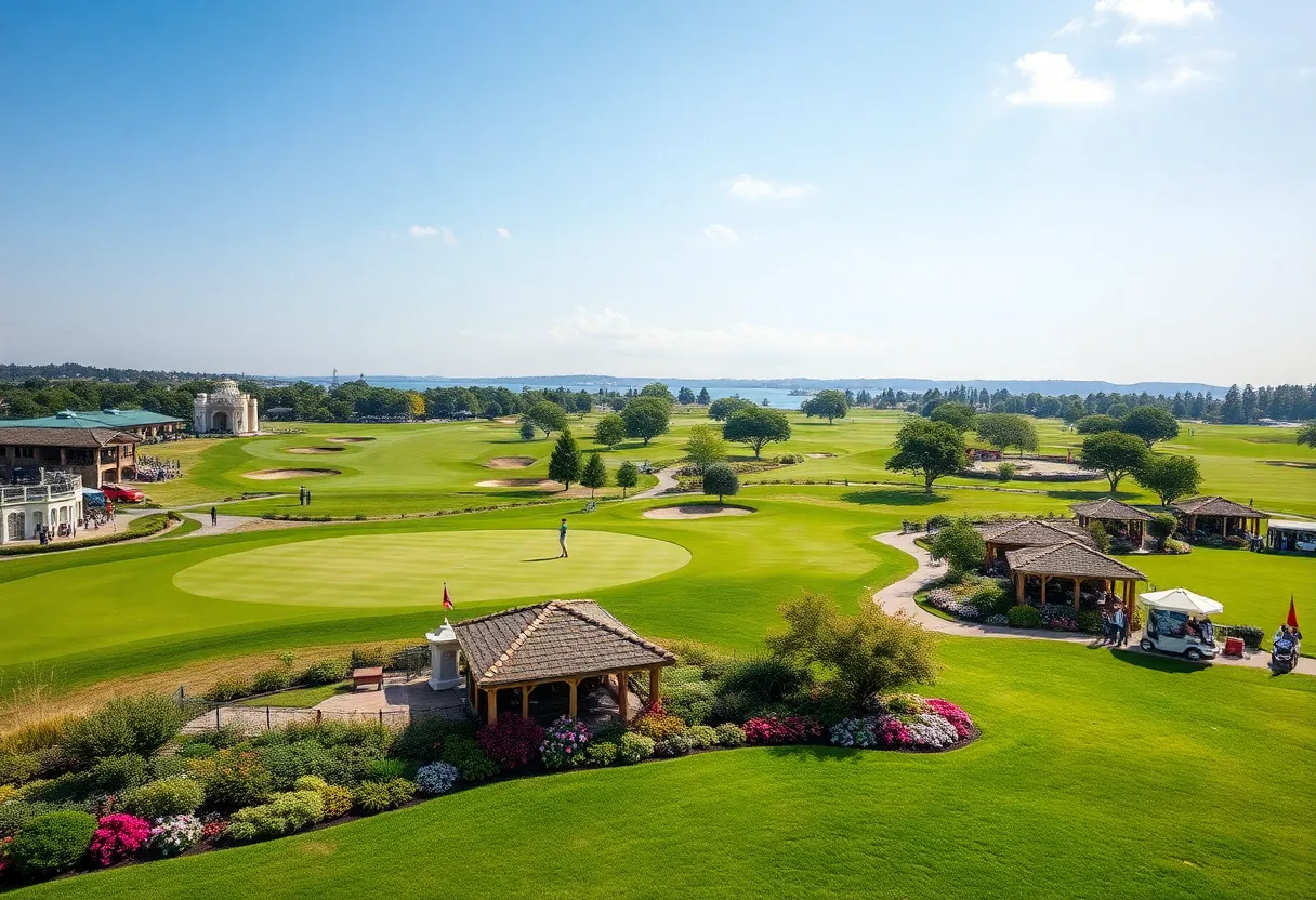 Lush green golf course at a major tournament