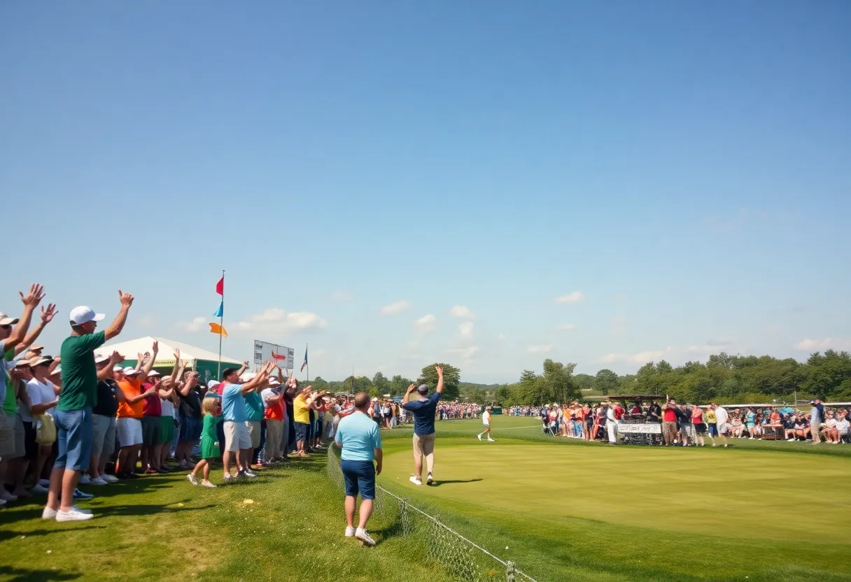 Crowd celebrating at a golf tournament