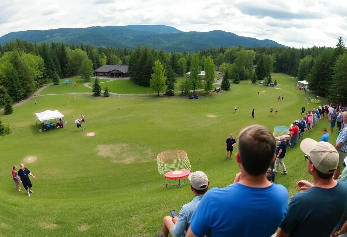 A beautiful disc golf course scene at the Green Mountain Championship.